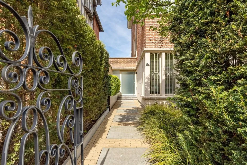 Smeedijzeren poort met een groen pad